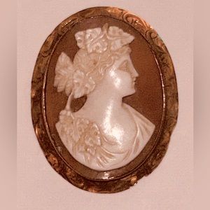 Vintage 10K Yellow Gold Cameo Brooch/necklace Pendant Carved Shell
